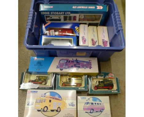 Die-cast model vehicles including Eddie Stobart and Corgi Fire vehicles, all boxed (12)