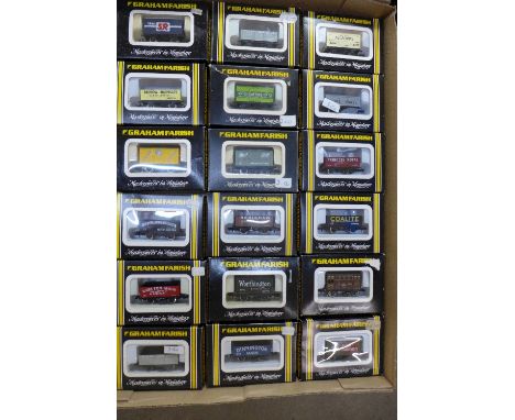Eighteen Graham Farish model railway wagons, all boxed