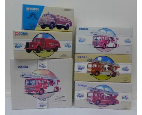 Corgi Fire Service Vehicles, including Cardiff AEC ladder, all boxed (6)