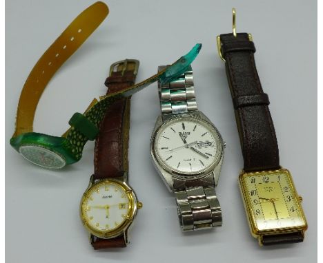 Four watches, Swatch, Rotary, Pulsar and Accurist