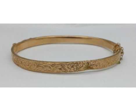 A 9ct rose gold bangle, Birmingham 1911, 5.8g, a/f