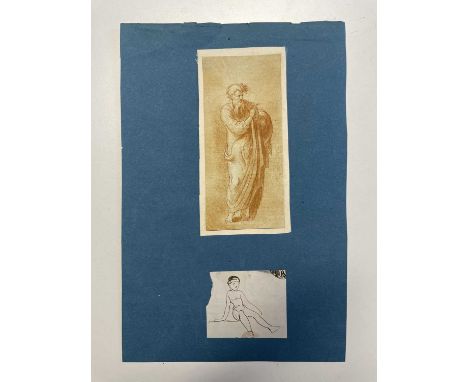 Continental School, 19th CenturyStudy of a Disciplefull-length, in prayersepia ink and wash on paper15cm x 7cmwith a pen and 