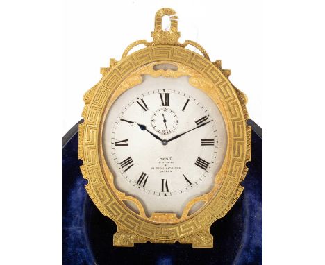 A Dent gilt metal strut clock, the oval silvered dial with subsidiary seconds, 'Dent, 61 Strand &amp; 34 Royal Exchange Londo