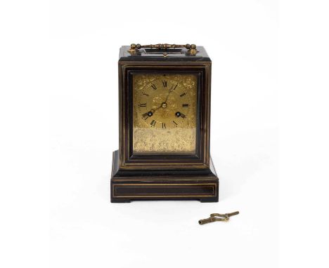 A French ebonised mantel clock, the foliate engraved gilt dial signed J Silvani, the drum movement signed and numbered 6334, 