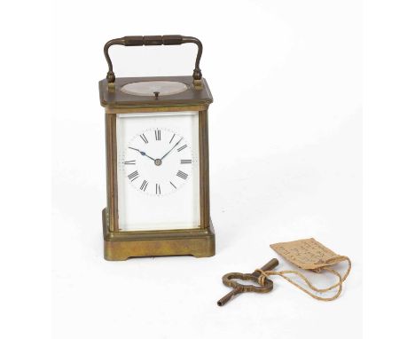 A striking carriage clock, Jacot No 4509, repeating movement with lever platform in a conical case 15cm, with numbered keyCra