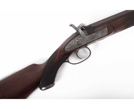 A percussion cap sporting gun, R H Bate Sr, with engraved lock and chequered grip, the barrel 86.5cm longLock functioning at 