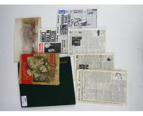 Sundry vintage ephemera including miniature newspapers and an 1892 A J White Ltd almanac