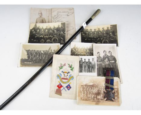 A Church Lads Brigade swagger stick together with medallion and Second World War Fire Watcher ephemera