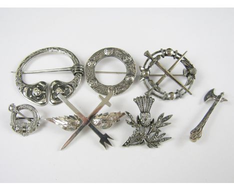 Antique and vintage silver and electroplate penannular and other Scottish brooches, including a small penannular style brooch