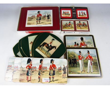 A quantity of place mats and coasters featuring military themes, including Highlanders and Officers of the British Army etc