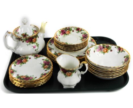A Royal Albert Old Country Roses part service, to include teapot, 15cm H, bowls, plates, saucers, etc.  (a quantity)