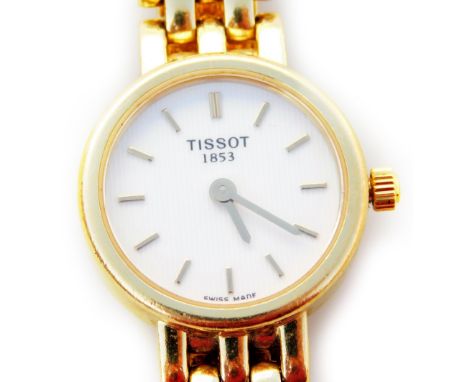 A Tissot ladies wristwatch, with three bar design bracelet, the circular watch head with white enamel backing, marked Tissot 