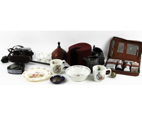 Various Wedgwood Bunnykins items, plate, 18cm Dia., and three other boxed items, EPNS bracelet, ashtray, elephant ornament, f
