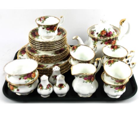 A Royal Albert Old Country Roses part tea service, to include teapot, 21cm H, sandwich plates, bowls, cups, milk jug, plates,