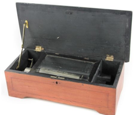 An early 20thC cylinder musical box, with 17cm W chrome plated reel and articulated comb, in a partially ebonised case, 15cm 