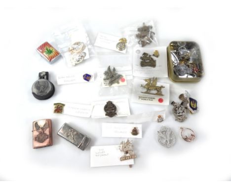 Various cap badges, to include Monmouthshire Dragon, 7cm W, Berkshire, other army related bygones, collectables, pocket light