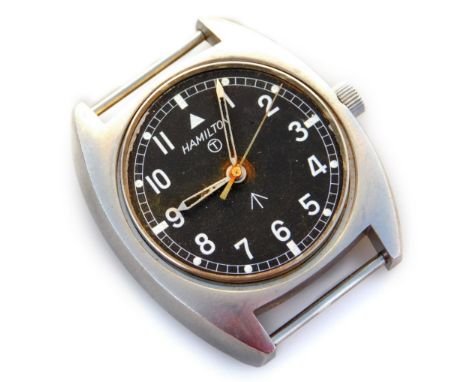 A Hamilton T war issue wristwatch, numbered 523-8290 W10-6645-99 21466 last 73, with crow's foot marked to the face and back,