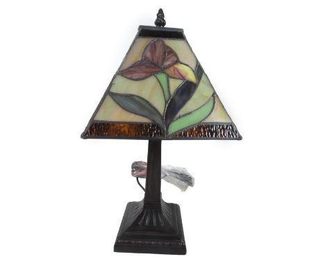 *An as new table lamp, with Tiffany style floral shade, 38cm H.