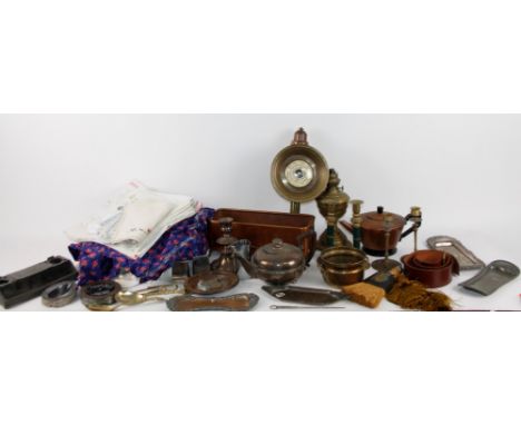 Bygones, collectables, metalware, etc., a copper planter of oblong form with brass mounts and lion's mask handles, 35cm W, a 
