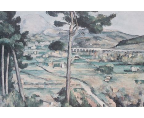 Trees and mountains, impressionist print, 63cm x 88cm.