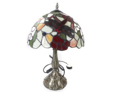 *An as new table lamp, with Tiffany style floral shade, 40cm H.