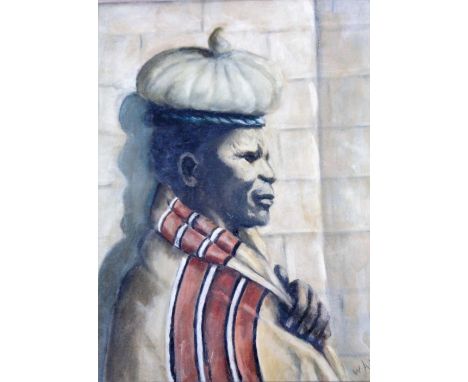 W A Morrison.  Head and shoulders portrait of a Nubian facing dexter in profile, oil on canvas, signed and marked "original",