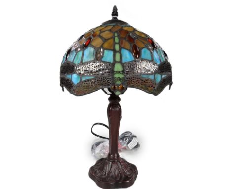 *An as new table lamp, with Tiffany style shade, 39cm H.