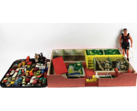 Various die-cast vehicles, figures, etc., Action Man, 30cm H, a Playcraft table top zoo N110,  die-cast vehicles to include C