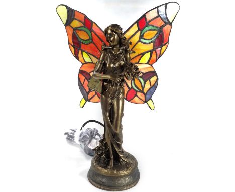 *An as new Juliana Lighting Collection Angel lamp, with Tiffany style wings, predominately in orange, green and red, 37cm H.