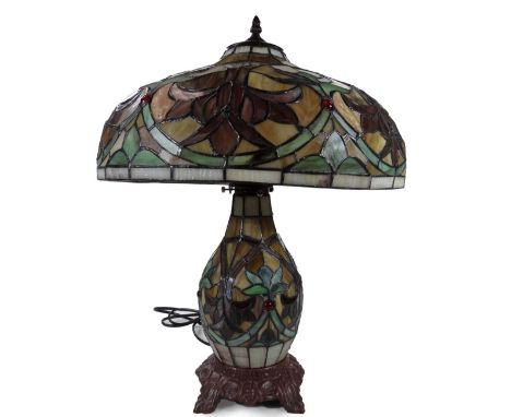 *As new table lamp, with Tiffany shade and stem, in floral pattern, 62cm H.