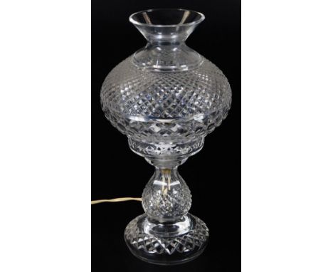 A 20thC Waterford crystal lamp, with removable shade, hobnail cut, with similar base, but unmarked, 35cm H.