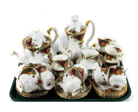 A Royal Albert Old Country Roses part service, to include coffee pot, 26cm H, teapot, milk jug, cream jug, two sugar bowls, c