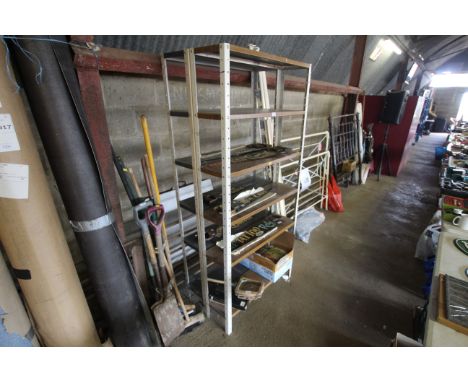 A pair of metal six tier shelf racks 