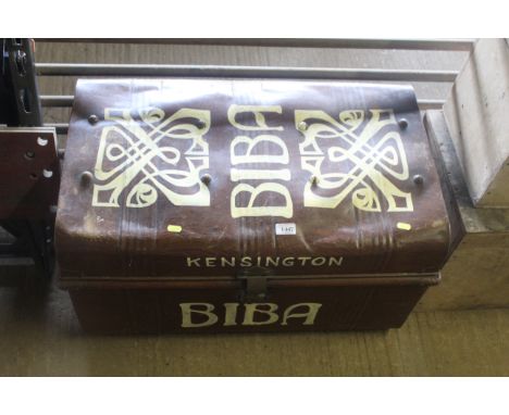 A painted and decorated metal storage trunk for 'Biba of Kensington'
