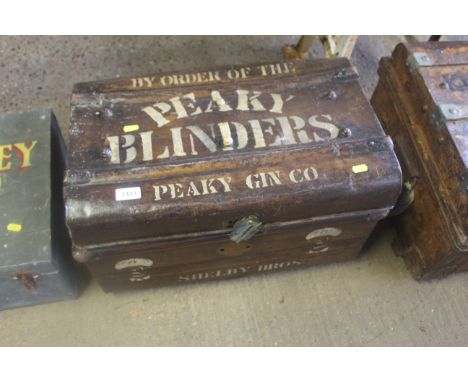 A painted and decorated metal storage trunk for "Peeky Blinders"
