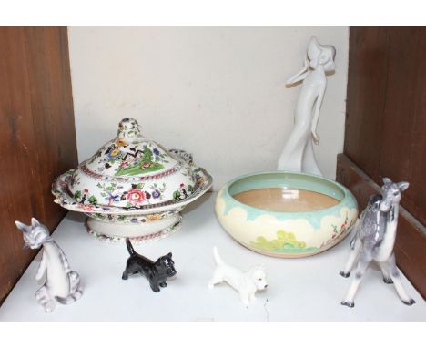SECTION 17. A small collection of assorted ceramics comprising a Clarice Cliff bowl, a Royal Doulton 'Carefree' figure, two R