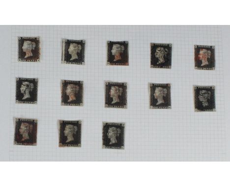 GB Used - 1840-1936, one ring binder comprising FIFTEEN PENNY BLACKS (two on paper), 1841 and later- small-crown WMK 1d Red a
