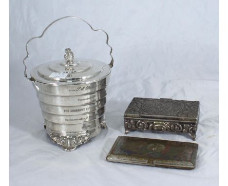 A white metal (tests as silver) trinket box, the cover embossed with the Peruvian coat of arms, stamped underneath 'Welsch Pl