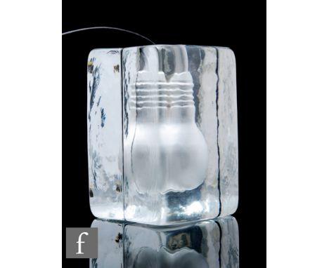 Harri Koskinen - Design House, Sweden - A 'Block' lamp, glass ice block with internal light bulb, 8cm x 11.5cm x 8cm.&nbsp;  