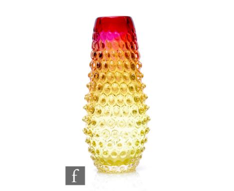 Frantisek Koudelka - Prachen - A 20th Century art glass vase, of tapered ovoid form with relief moulded hobnail design to the