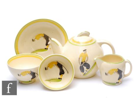 Susie Cooper - Crown Works - A Kestral shape bachelor early morning breakfast set comprising, teapot, milk, sugar, cup and sa