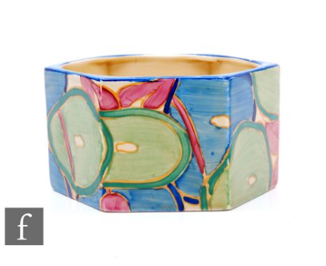 Clarice Cliff - Blue Chintz - An octagonal planter or bulb pot circa 1932, hand painted with stylised flowers and foliage in 