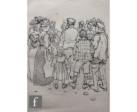 Albert Wainwright (1898-1943) - A sea scout wrestling a trail of flags, to the reverse a sketch depicting figures gathered in