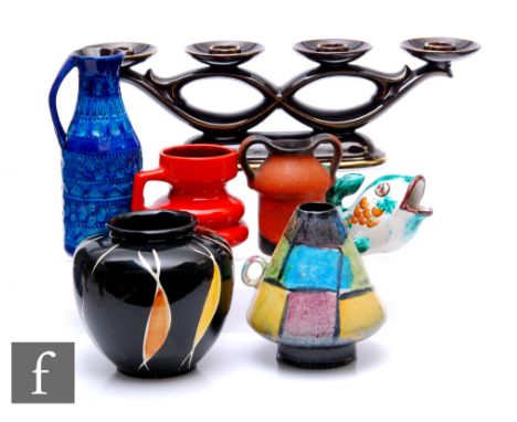 Various Manufacturers - A collection of 1950s and 1960s West German pottery, to include a Bay vase, pattern 224-20, of cylind