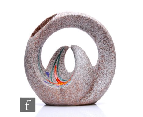 Roberto Rigon - A mid 20th Century Italian ceramic shape 7A vase, of sculptural circular form, decorated with a smalto sasso 
