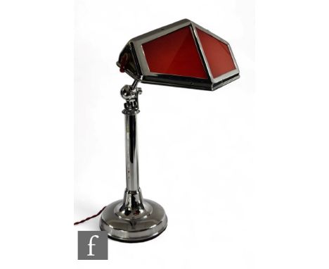 Jean Chavanis - Pirouett - A French 1930s bureau lamp, the chrome domed base rising to a faceted stem and articulated arm, wi