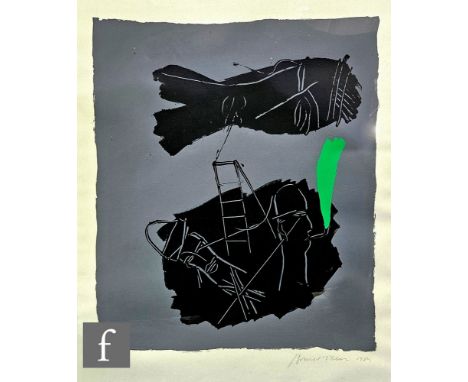 Bruce McLean (Born 1944) - 'Green Smoke, Pipe of Peace', screenprint, signed in pencil and dated 1984, numbered, 10/25, frame