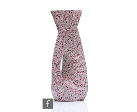 Roberto Rigon - A mid 20th Century Italian ceramic vase of abstract form, with a splatter glaze in grey, red and black agains