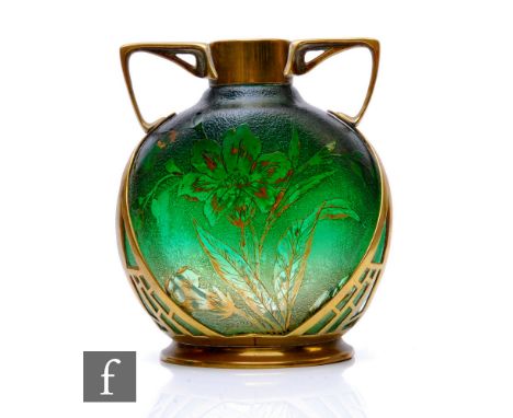 Daum - Carl Deffner of Esslingen - A cameo glass vase circa 1900, of compressed ovoid form, the body cut with flowers and fol