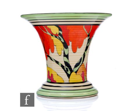 Clarice Cliff - Honolulu - A large shape 615 vase circa 1933, hand painted with a stylised tree with red, orange and yellow f